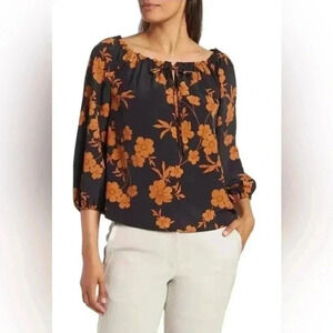 Sanctuary Free Spirit Blouse in Midnight Floral | Size XS | Black and Orange